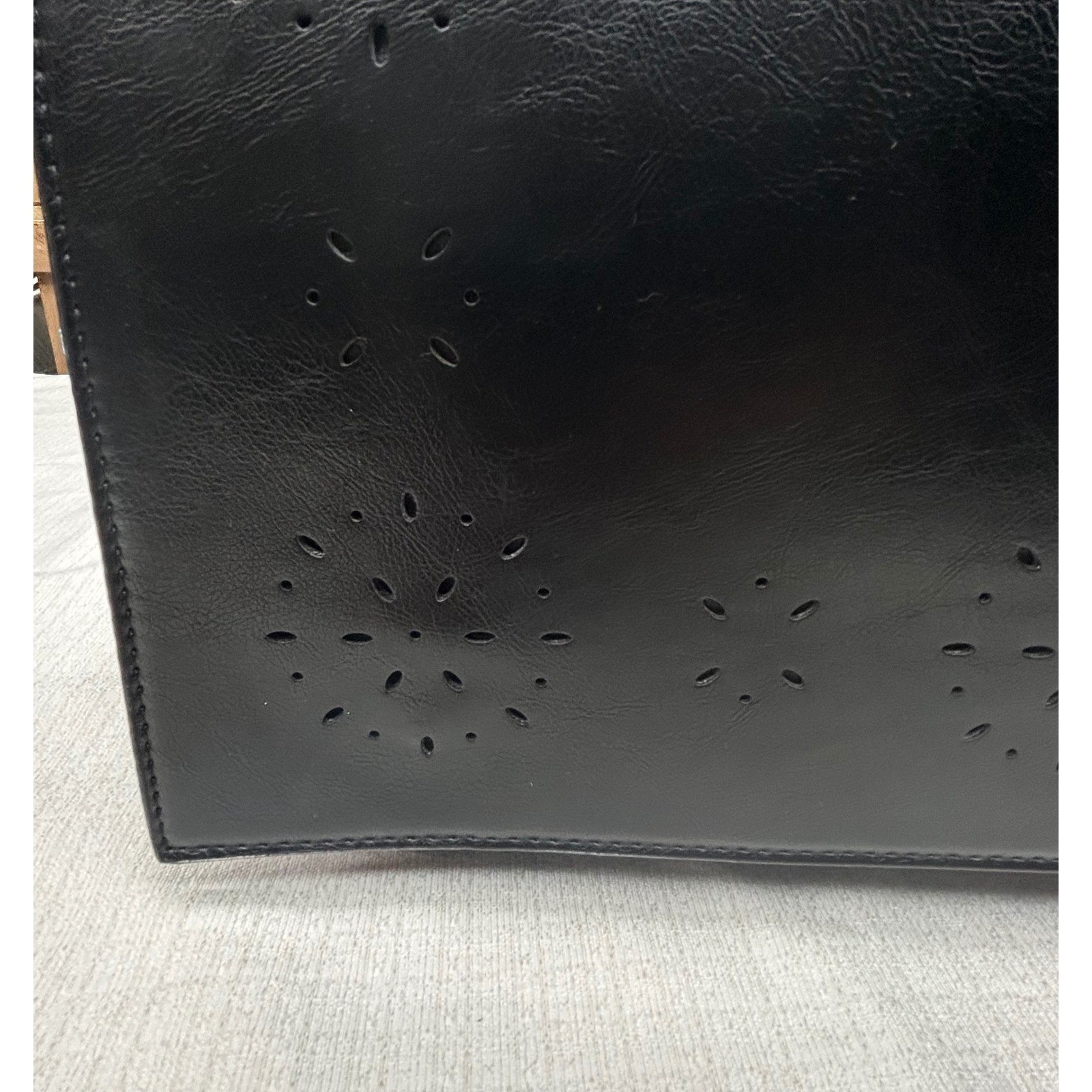 Ecosusi Black Vegan Leather Bag Satchel Messenger Laptop Breifcase Floral Cutout