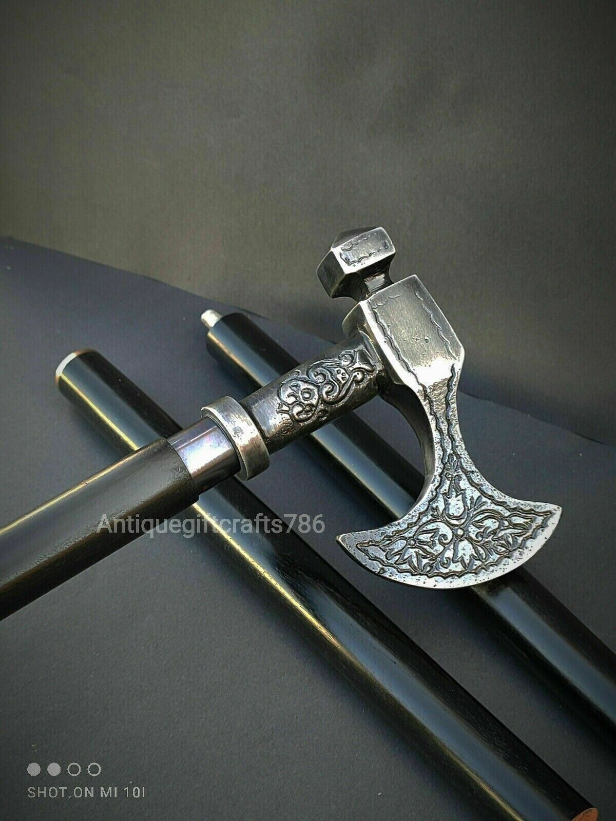 Stick Handmade Victorian Axe Hammer Head Handle Wooden Walking Stick Spiral