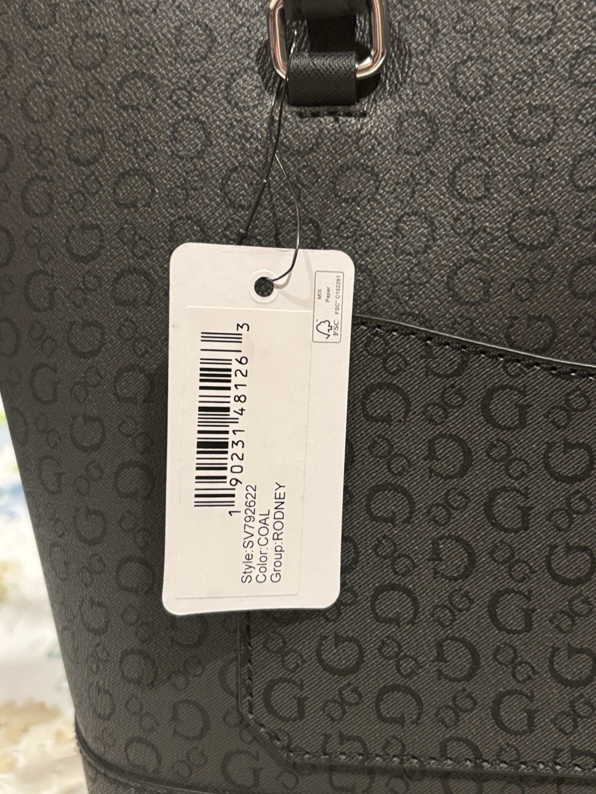 GUESS Black & Gray Monogram Tote Shoulder Bag Zip Top Logo Charm