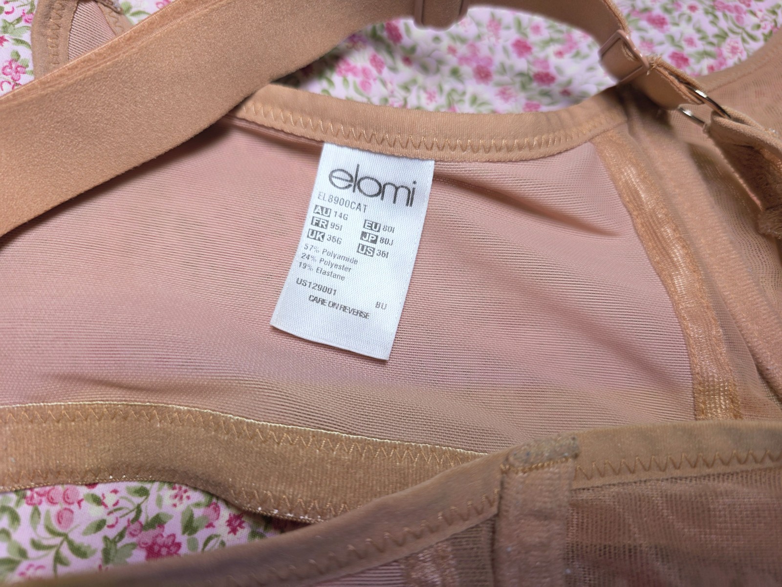 Elomi Matilda Underwire Plunge Bra EL8900 Cafe Au Lait Size UK 36G – US 36I