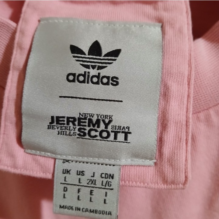 adidas Originals Jeremy Scott JS Tee Pink Graphic Logo T-Shirt Size L