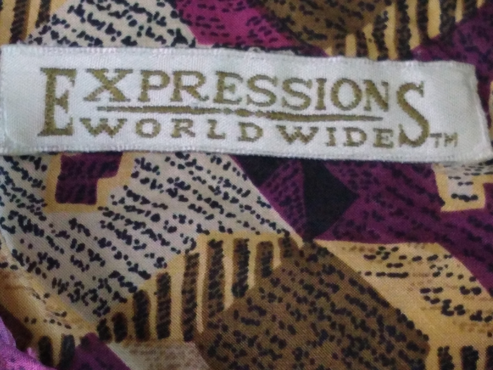 Expressions Worldwide 100% Silk Shirt Mens XL Purple Brown Geometric Vtg 90s EUC