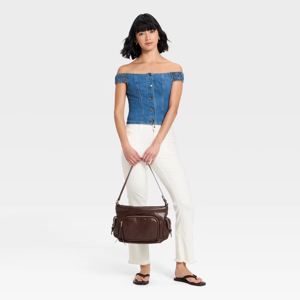 Women Off the Shoulder Denim Top – Universal Thread Dark Wash XS