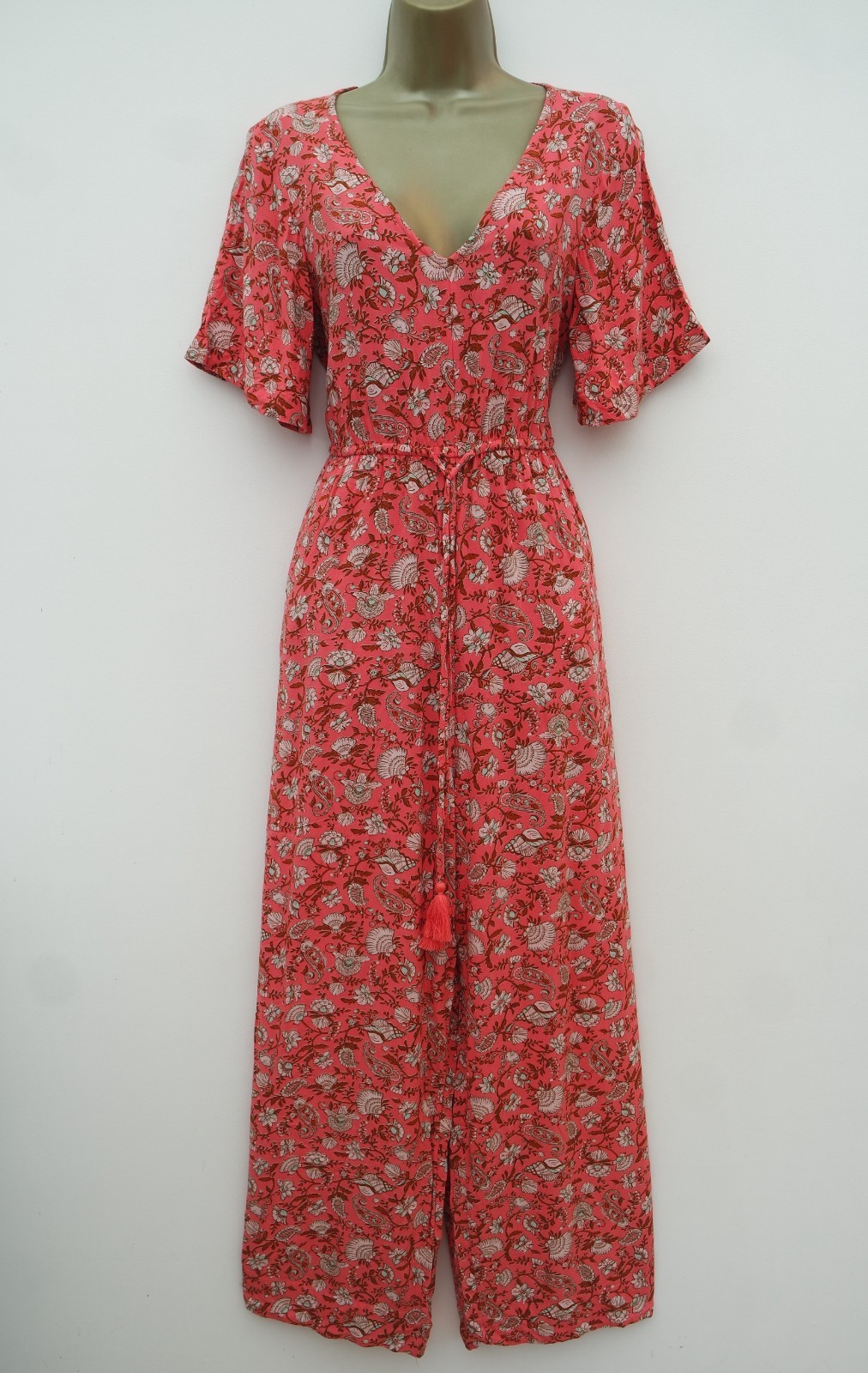 ACCESSORIZE CORAL FLORAL PAISLEY CULOTTE JUMPSUIT SIZE 12 NEW POCKETS MONSOON