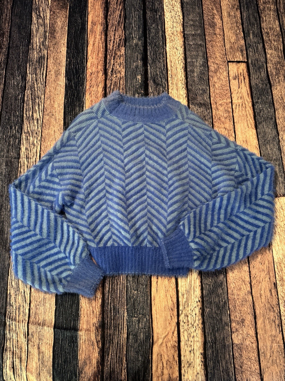 Sugar + Lips Blue Eyelash Knit Cropped Sweater