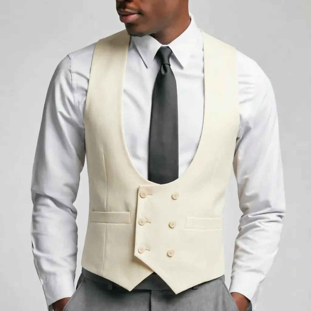 Slim Fit Men’s Deep U Neck Double Breasted Suit Vest Business Dress Waistcoat