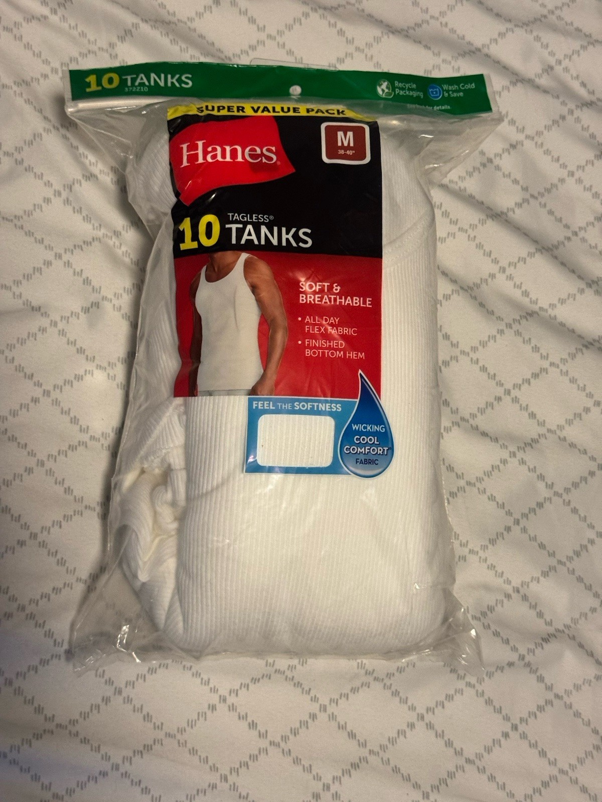 Hanes Tagless Breathable Men’s White Solid Tank Undershirt 10 Pack Size M