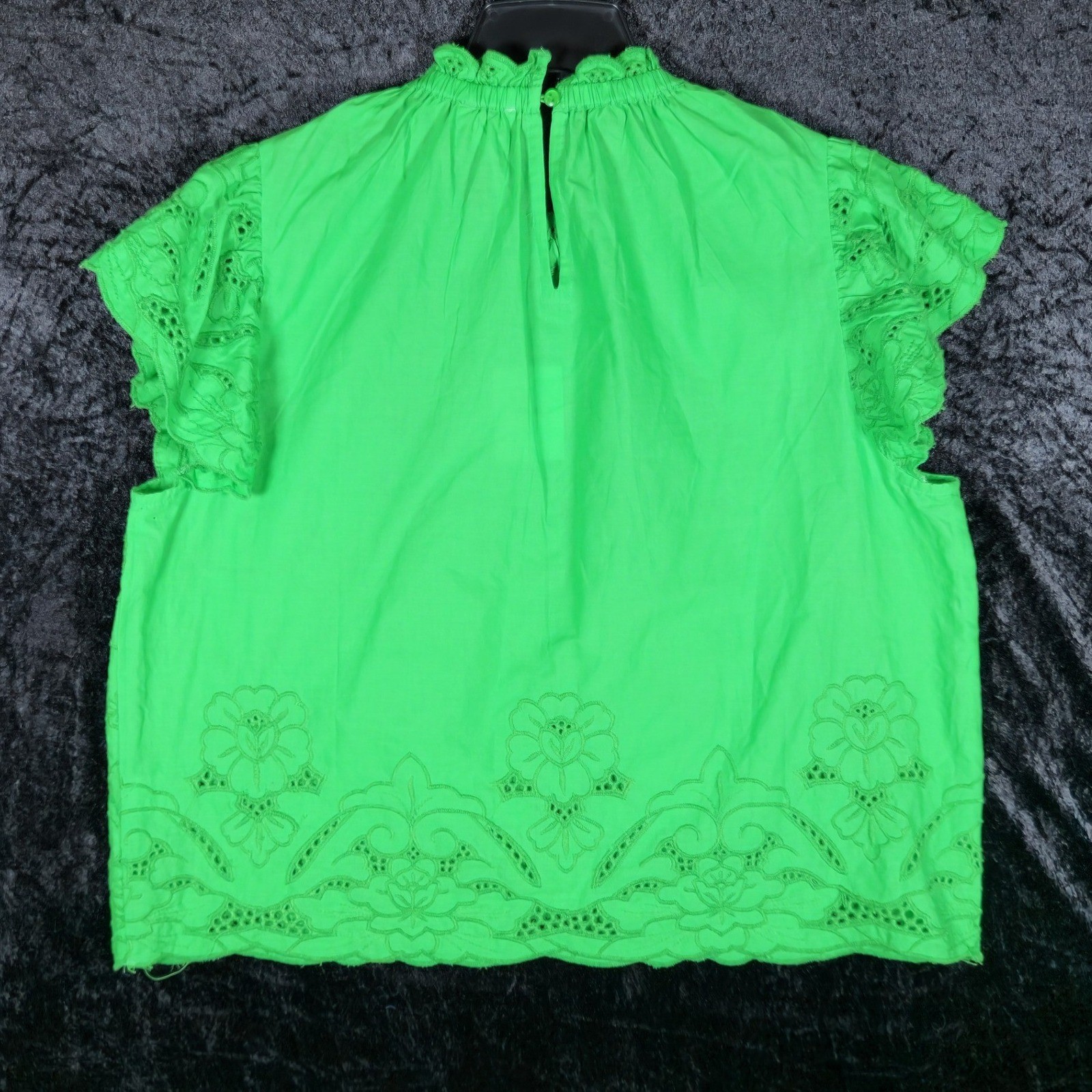 Jennifer & Grace Parisian Eyelet Lace Flutter Sleeve Cotton Blouse CT2606M L NEW