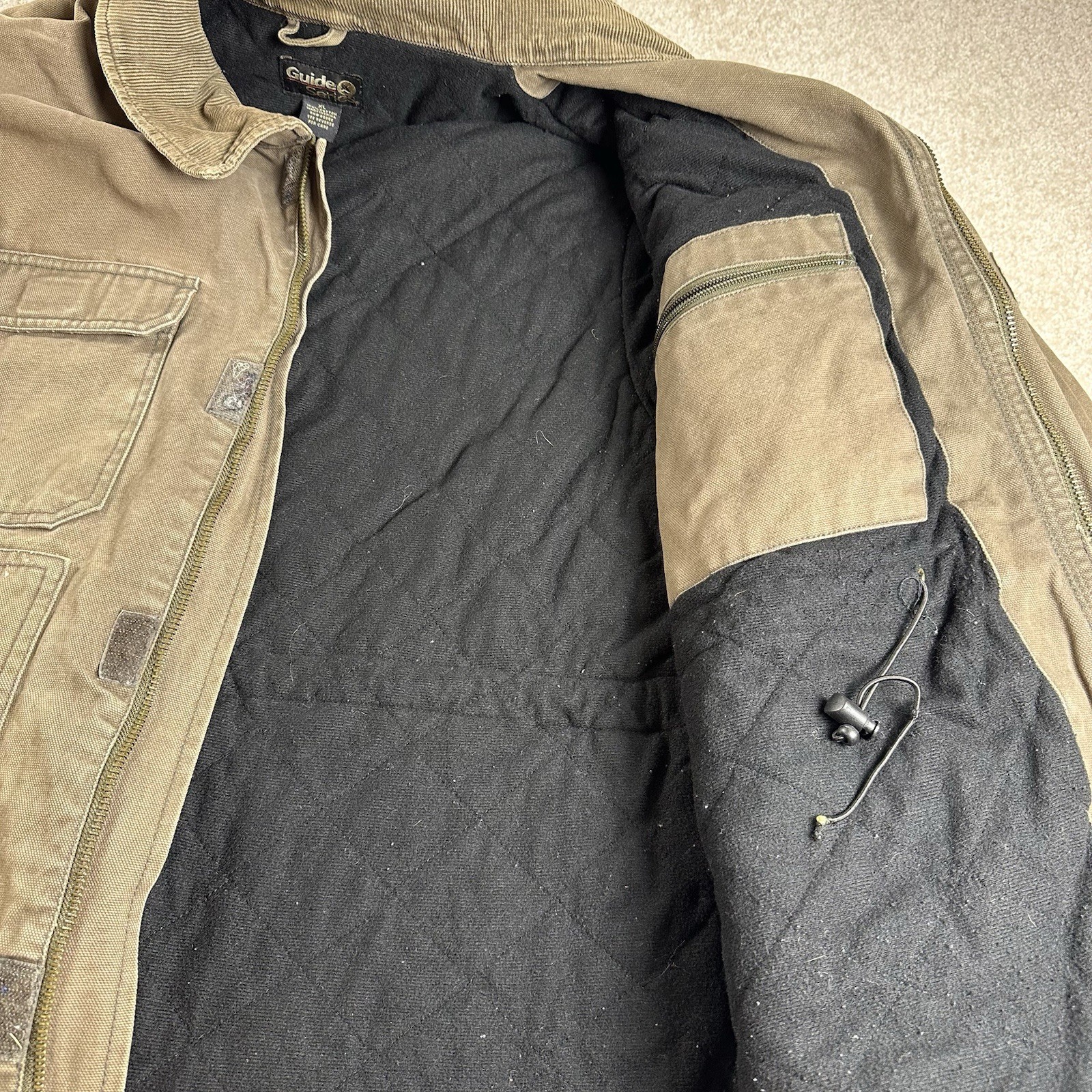 Guide Series Jacket Mens XL Tan Quilted Lined Canvas Coat Heavy Zip Pockets Vtg