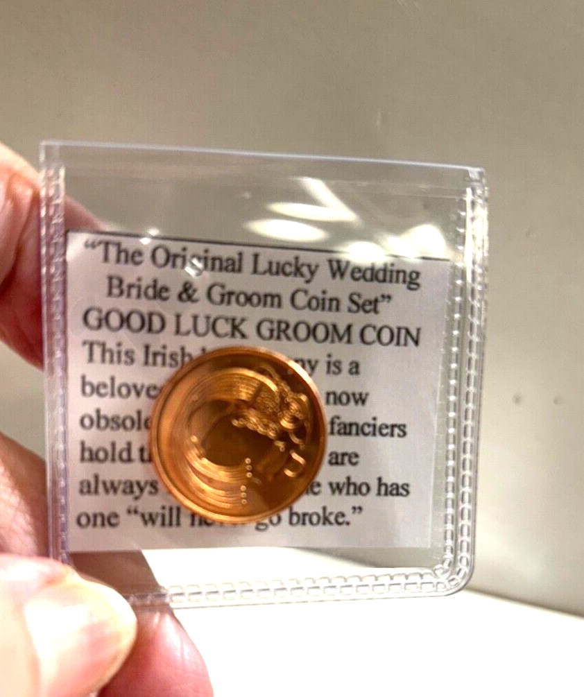 Lucky Wedding Coin Set Real Irish Sixpence Bride +Harp Ireland Penny Groom Cent