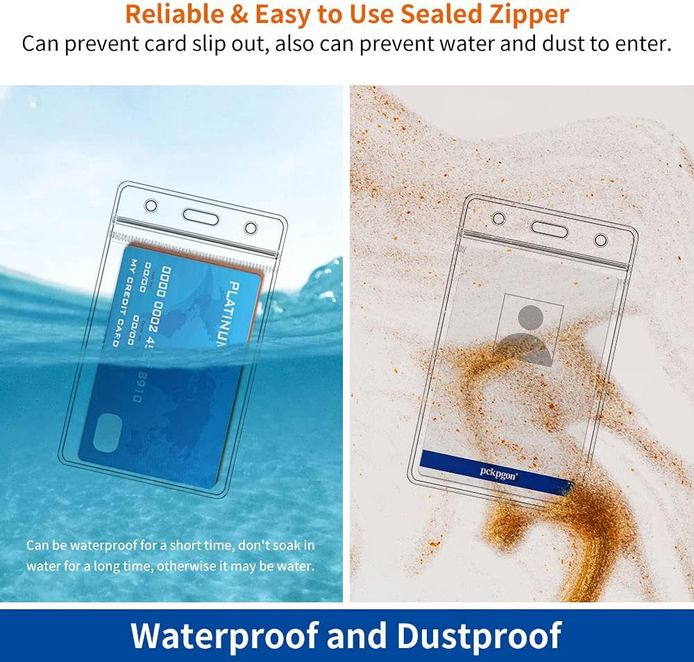 Vertical ID Badge Holders, 10 Pack, Clear Plastic Work Card Sleeve, Name Tag Hol