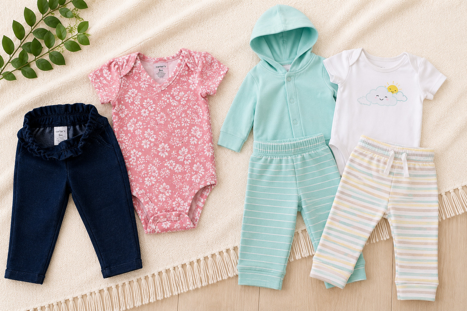 Baby Girl Clothes Lot 6-9 Months Carter’s Lullaby 2 Complete Outfits 6 Pieces