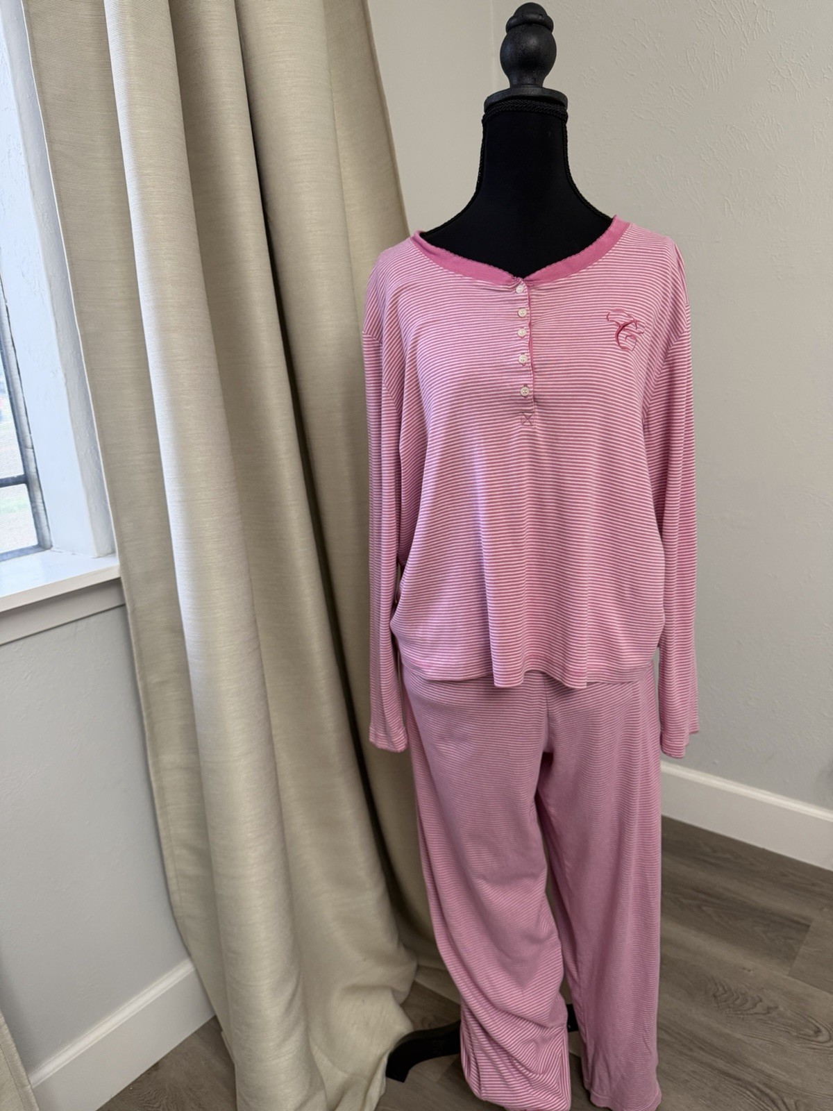Chaps Women’s Pink Striped Pajama Set Size XL 100% Cotton