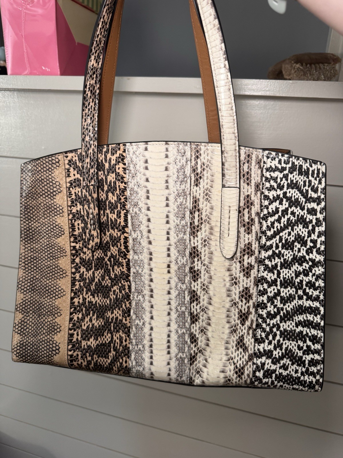 Coach Snake Print Tote Bag Python 2018 Brown Tan Cream Shoulder Bag Dustbag