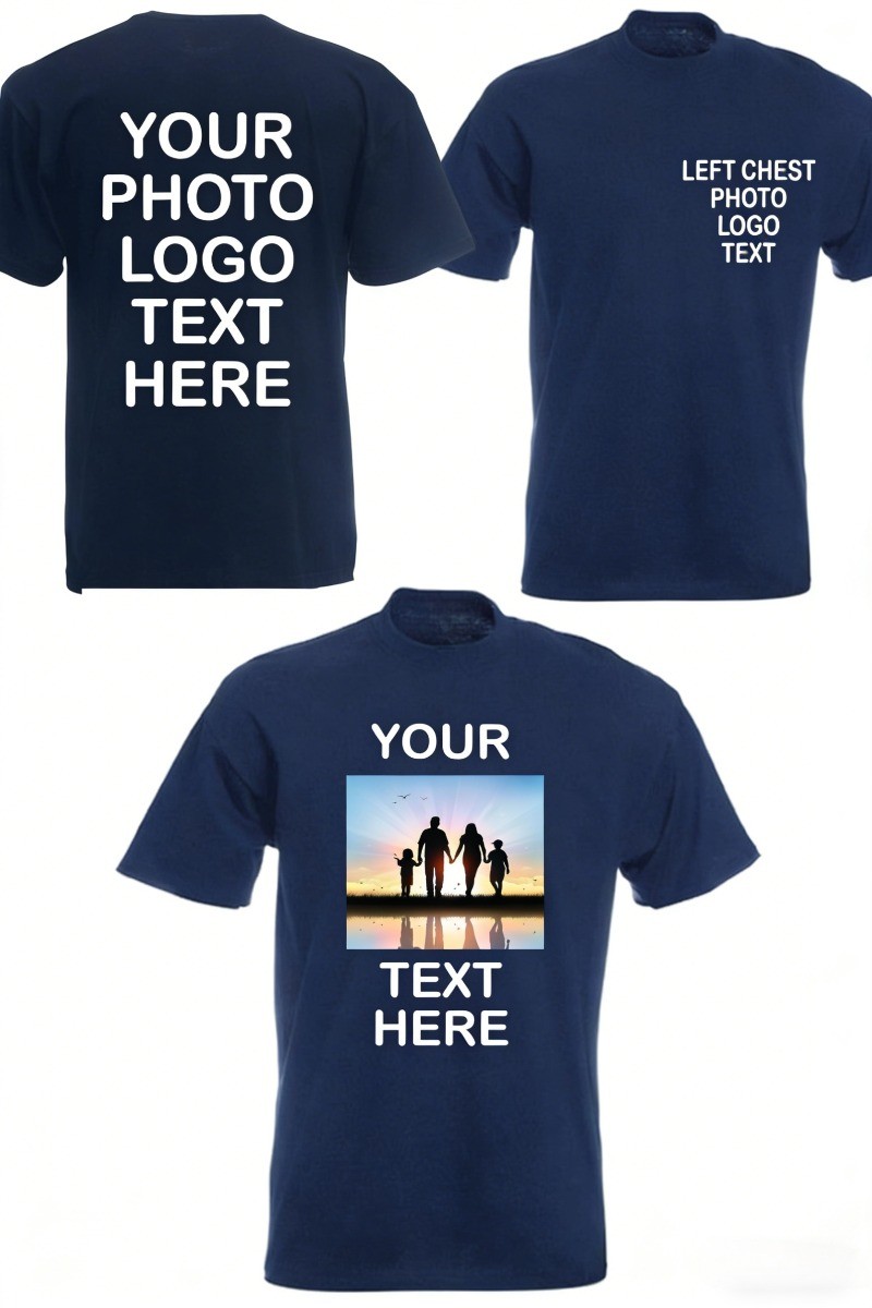 Custom Photo & Text T-Shirt – Add Your Own Image Logo Personalized Casual TShirt