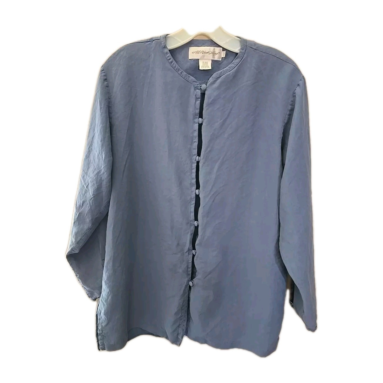 All Week Long Blue Silk Loop Button Front Long Sleeve Casual Top Womans Size 10