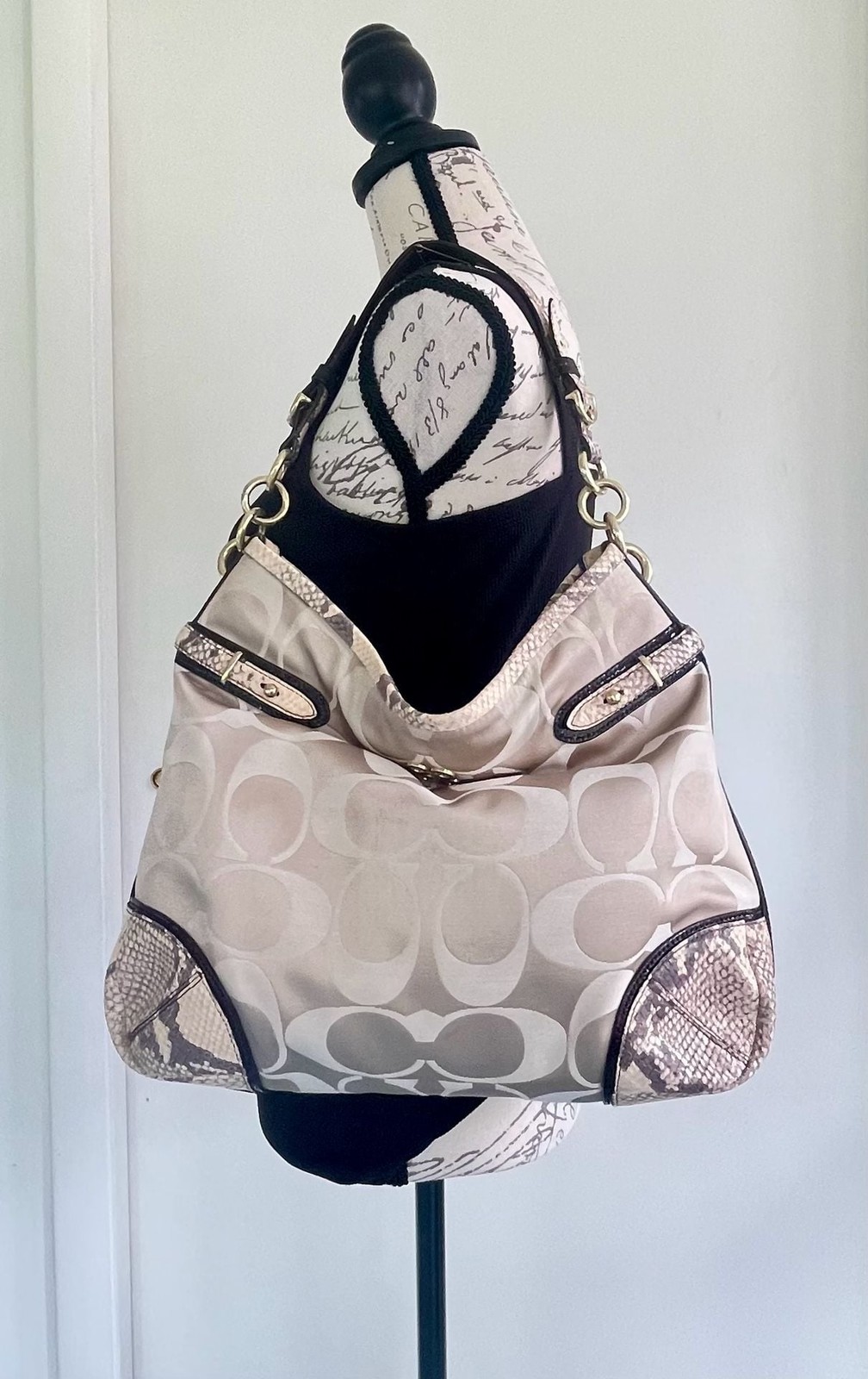 Coach Signature C Hobo Bag with Snakeskin Trim 16408