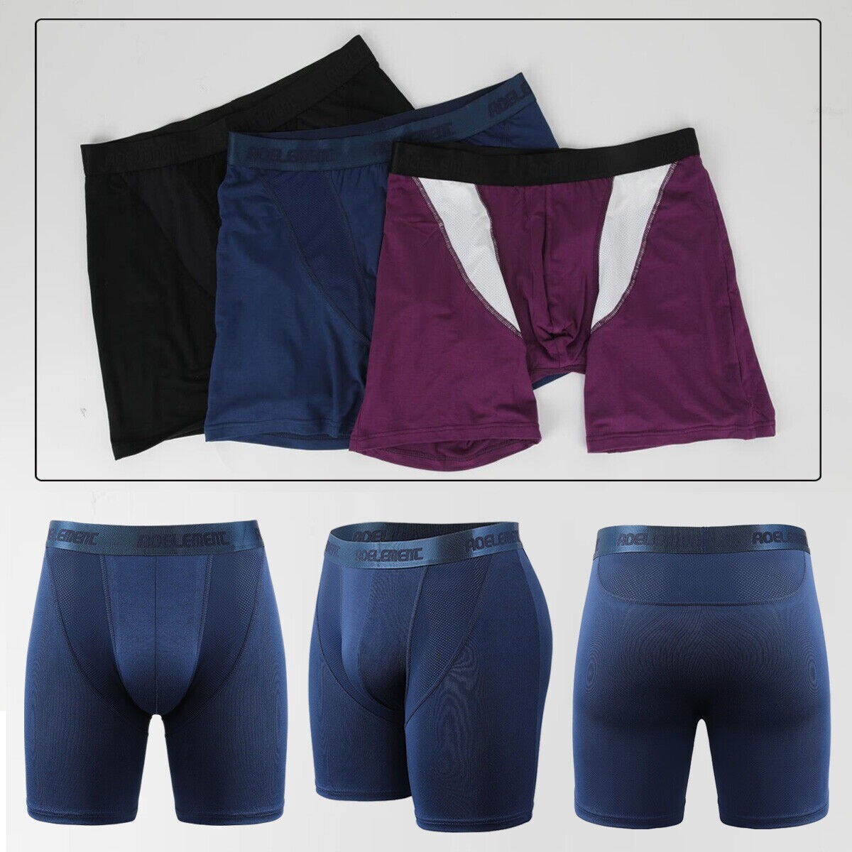 3 Pack Men Boxer Underwear Tagless Breathable Shorts Compression Soft Trunks US