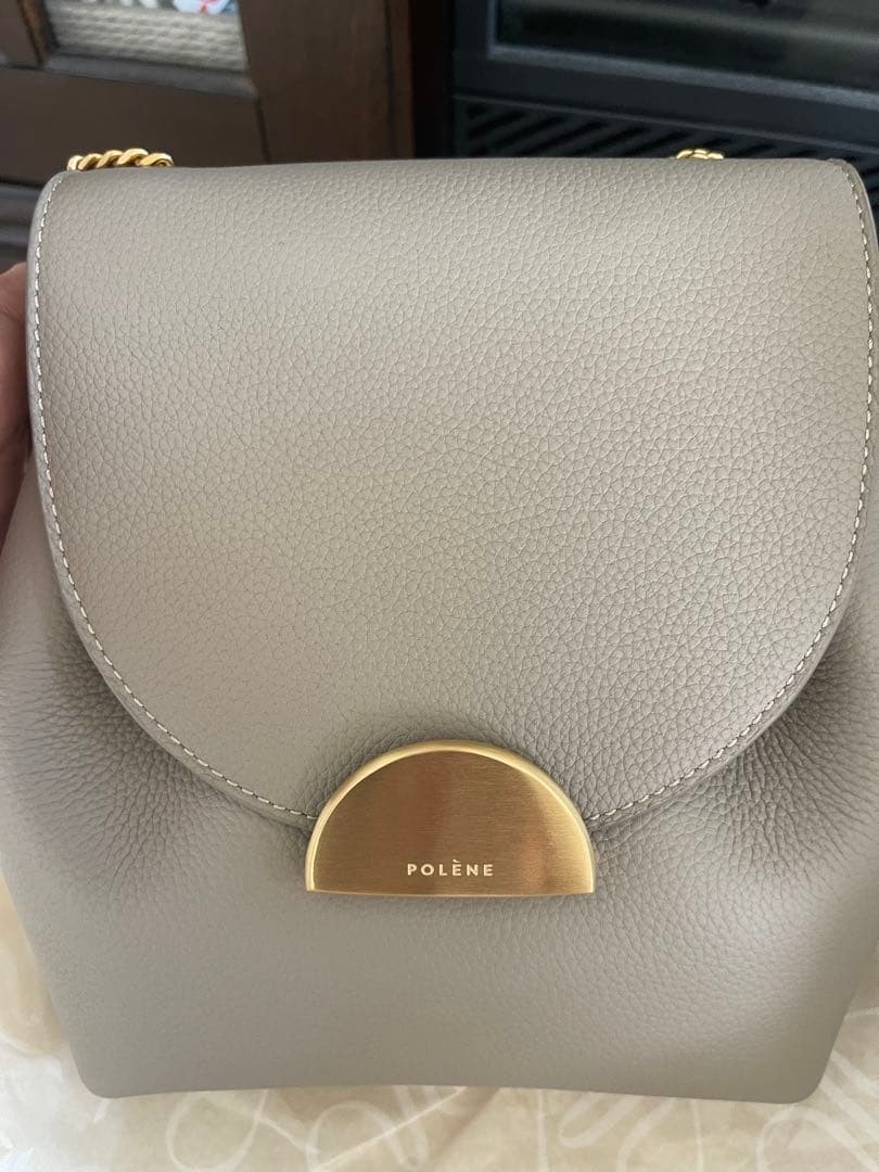 POLENE Gray Leather Shoulder Bag from Japan