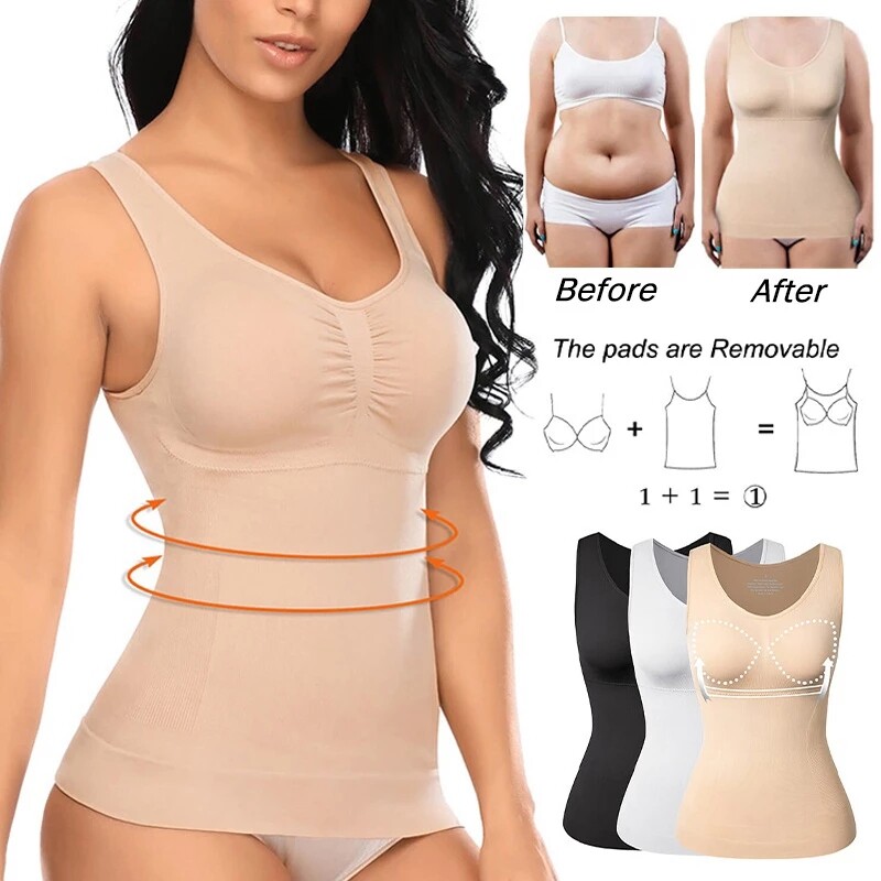 Women’s Slimming Tank Tops Tummy Control Cami Shaper Built Bra Shaping Camisole