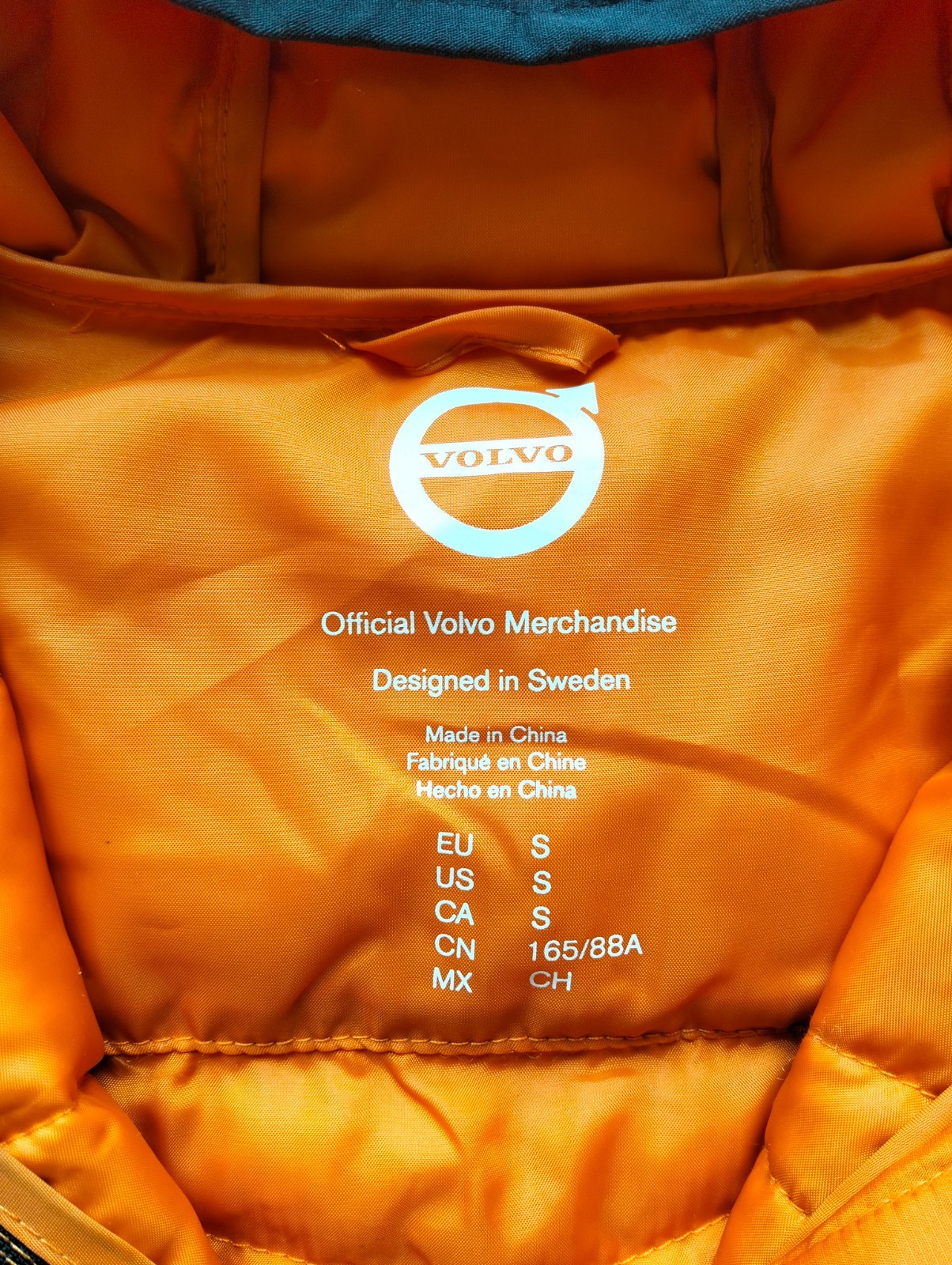 Volvo Official Merchandise Puffer Jacket Orange Hooded Coat Size S Sweden