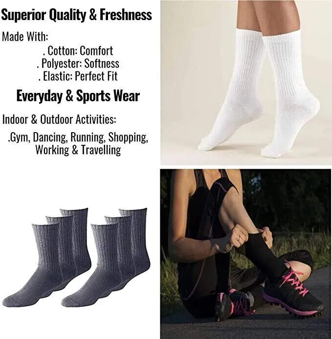 Wholesale Bulk Lots Mens Black Solid Crew Socks Sports Casual Cotton 9-11 10-13