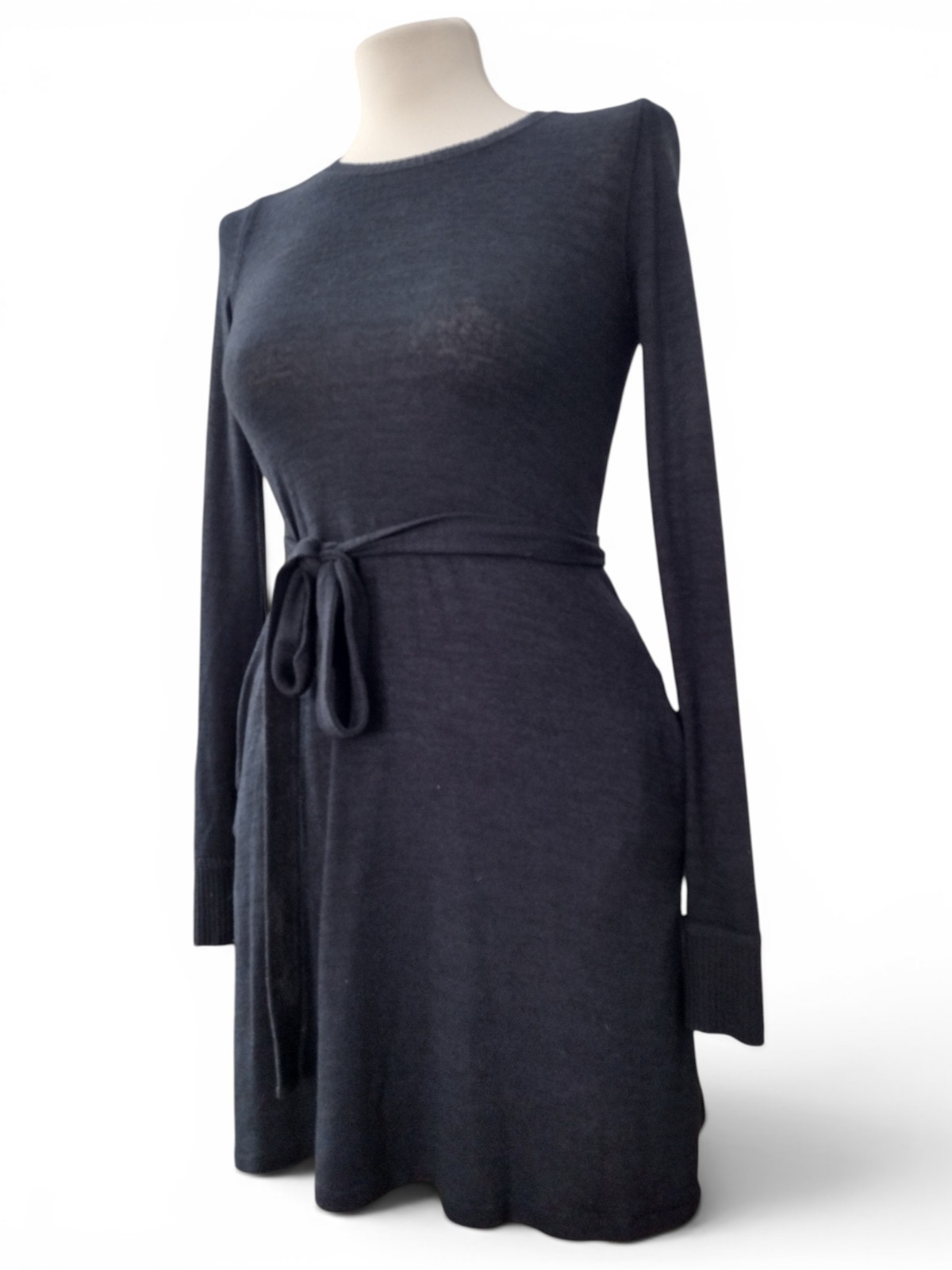 Abercrombie & Fitch Navy Blue Knit Tie-Waist Dress Long Sleeve Pockets…