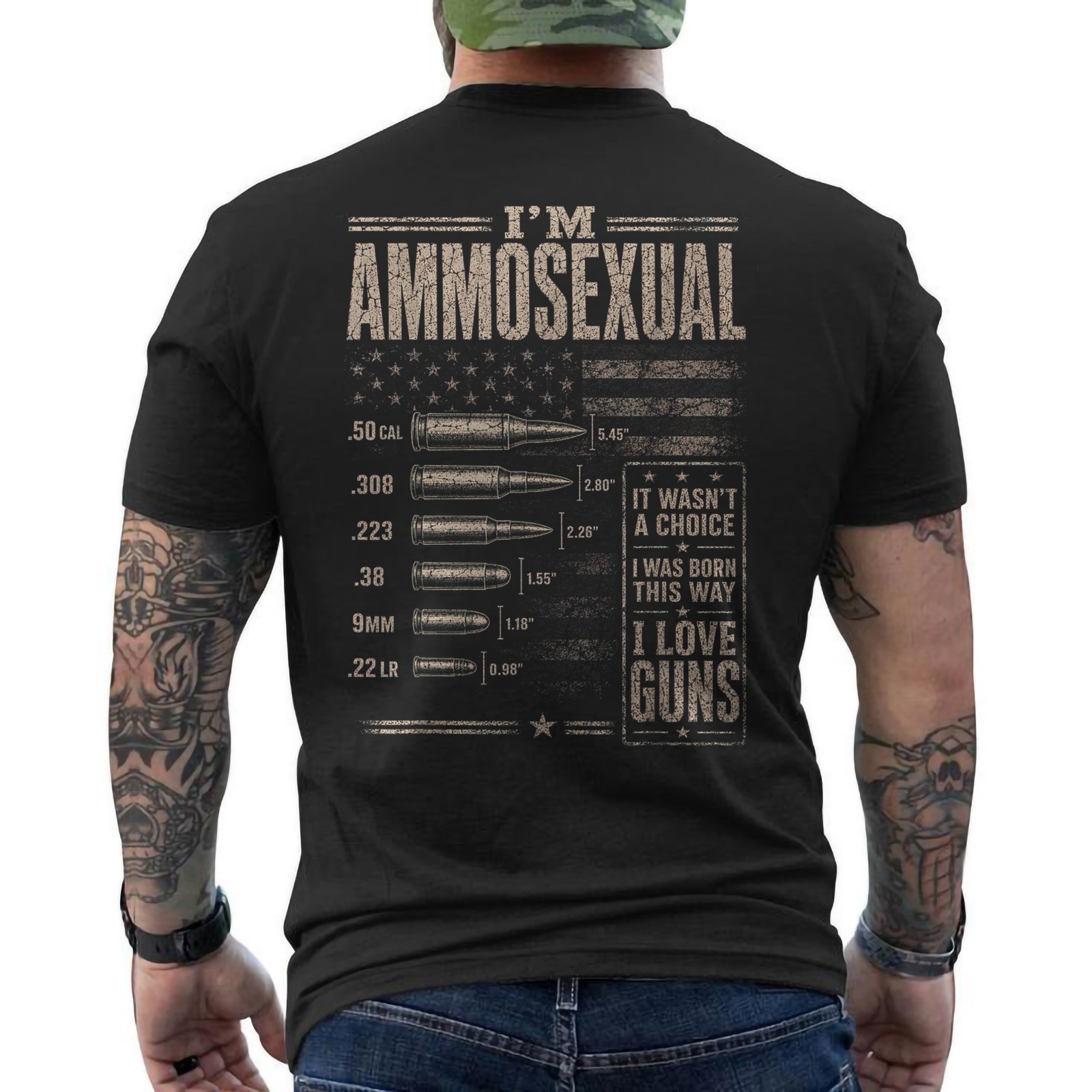 Funny I’m Ammosexual Born This Way Love Guns Humor ON BACK T-Shirt
