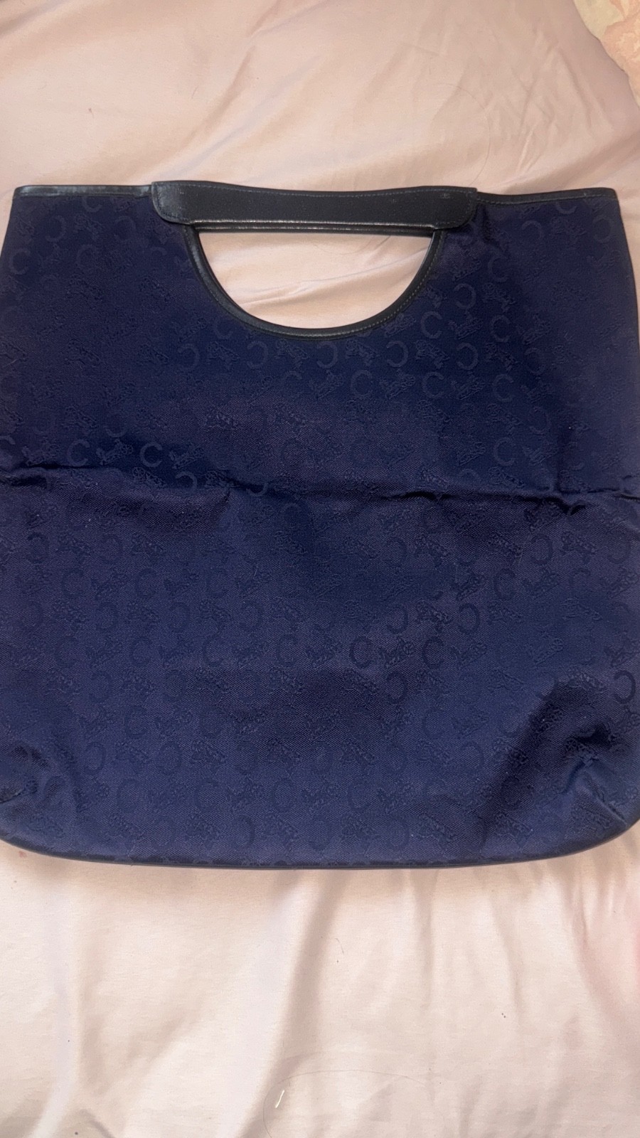 Vintage CELINE × NOEVIR C Macadam Navy Jacquard Cutout Handle Tote Bag Japan
