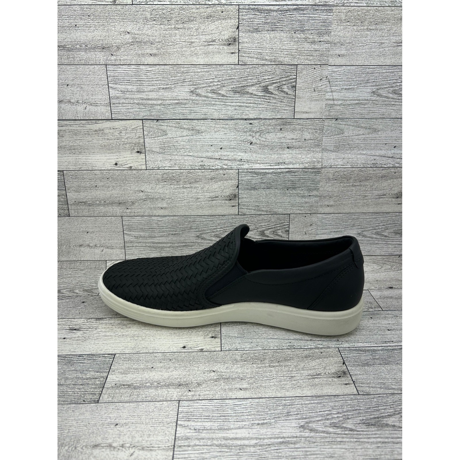 ECCO Soft 7 Woven Slip On Black Leather Shoes 470113-01001 Women EU 40 US 9-9.5