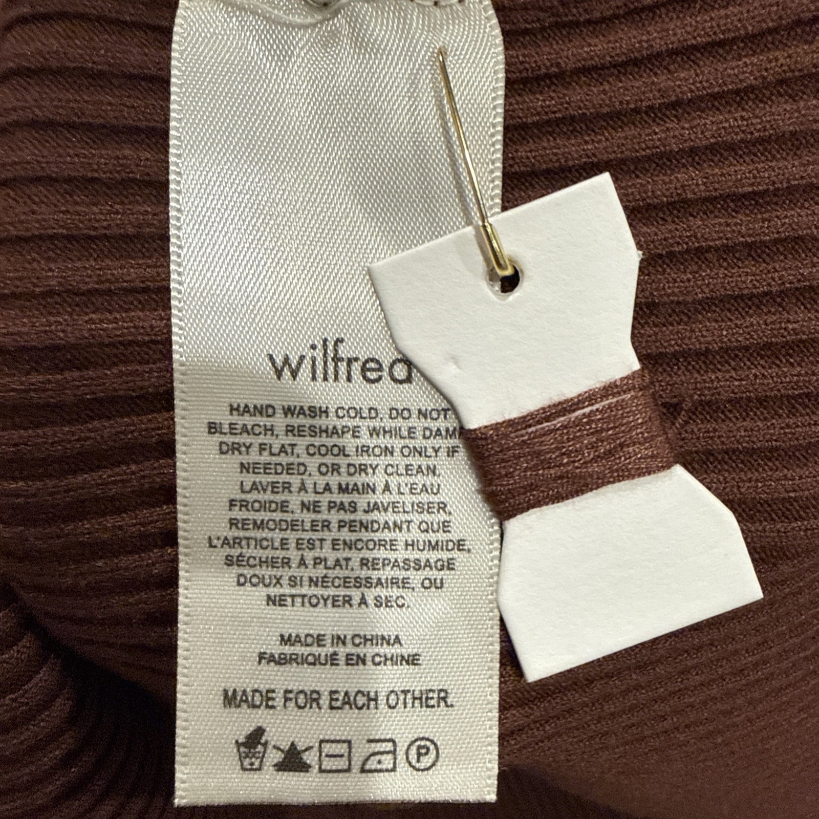 Aritzia Wilfred Cut Out Long Sleeve Knit Dress Brown Ribbed Small NWOT