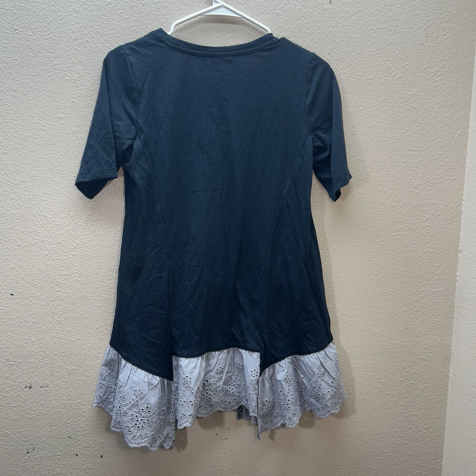 LOGO by Lori Goldstein Tunic Top Cotton Modal Half Sleeve Eyelet Lace Trim XXS