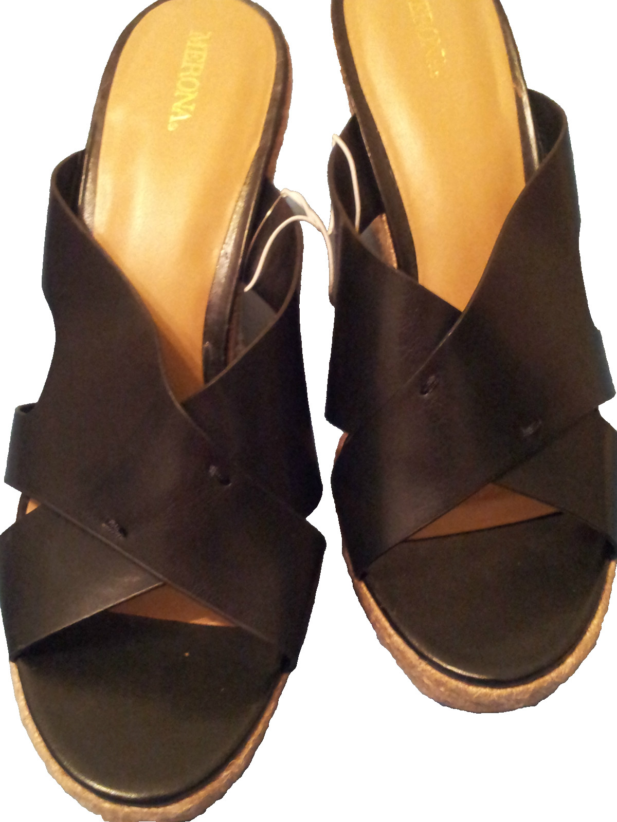 Merona Slide Shoes Black Size 11 Slip-ons Solid 3″ Braided Wedge Straw Heel NWOB