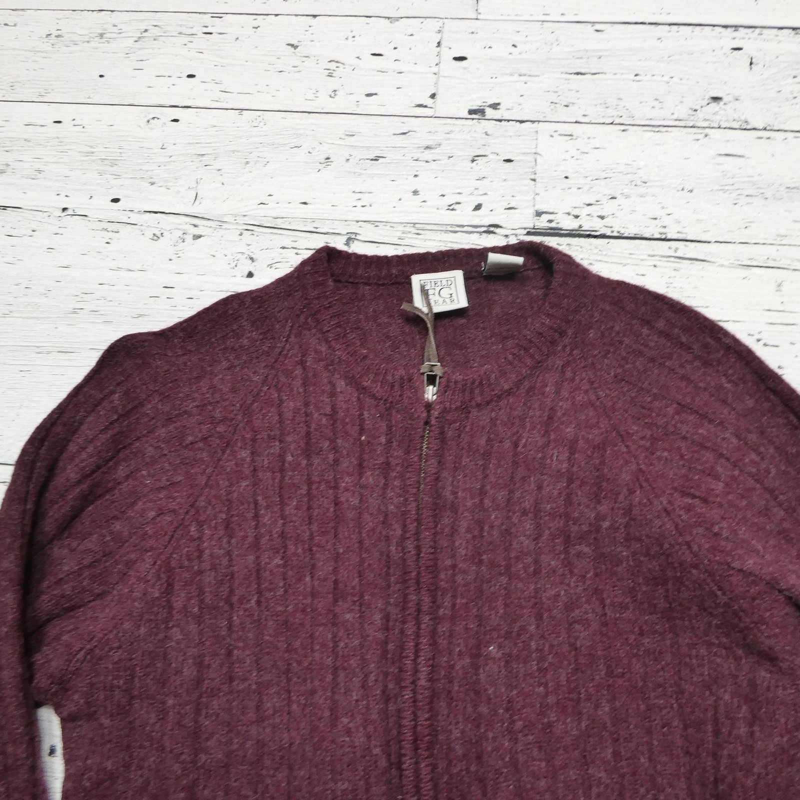 Field Gear Sweater Womens Medium Red 100% Wool Full Zip Crewneck Ribbed Knit