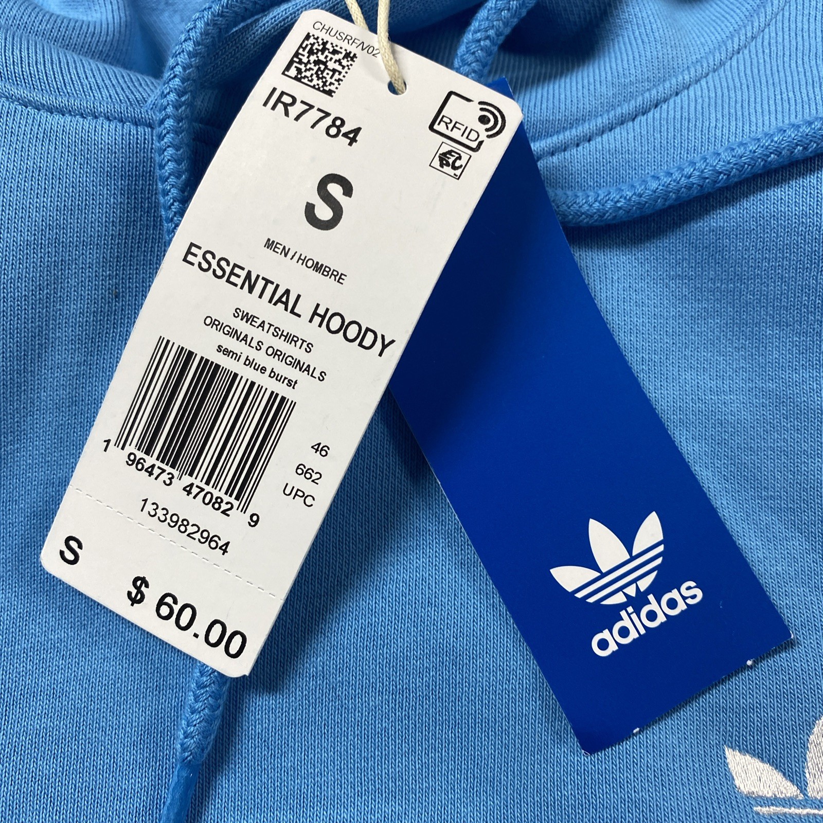 Adidas men Trefoil Essentials Hoodie blue Small New w/tags