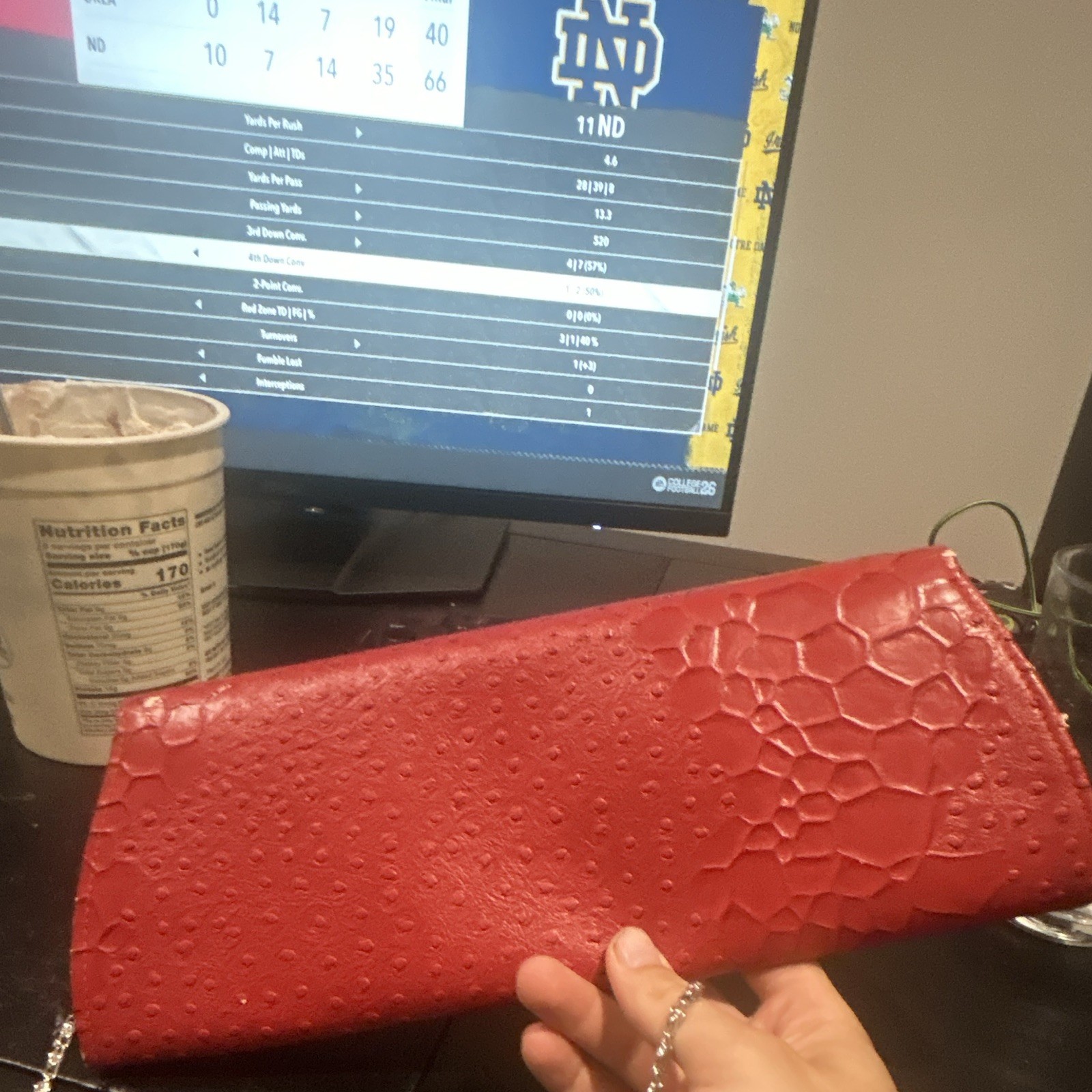 Jessica McClintock Red Animal Print Clutch Snap Lined Silver Chain Strap