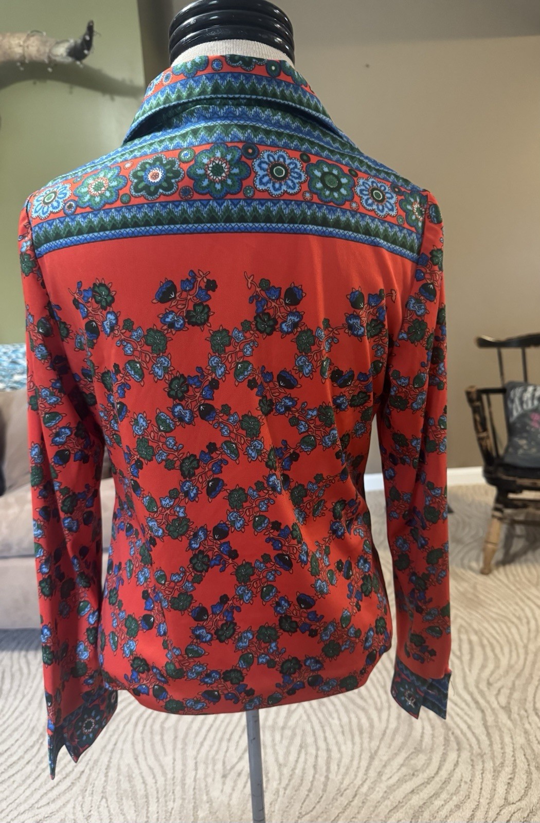 Trevira Polyester Vintage Button Retro 1970s Hippie Size 44-Small