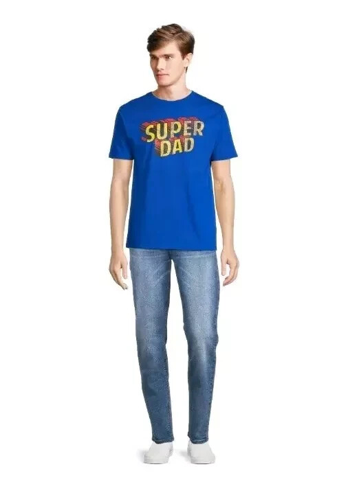 Men’s Super Dad Graphic Tee Short Sleeve Crewneck Blue Father’s Day T-Shirt XL