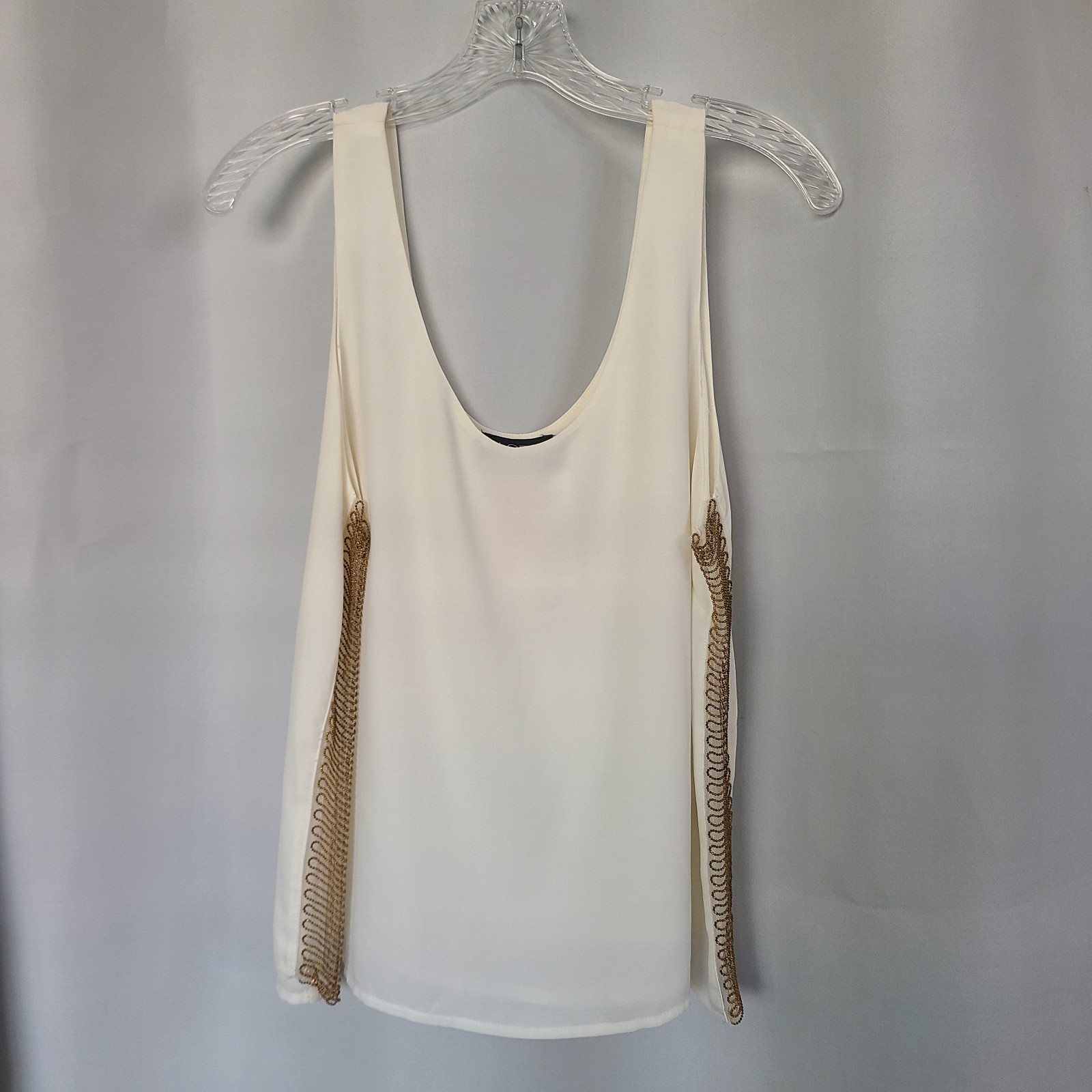 ASTR Sz L Ivory Semi Sheer Side Beaded Panel Beach Lightweight Flowy Tank Top