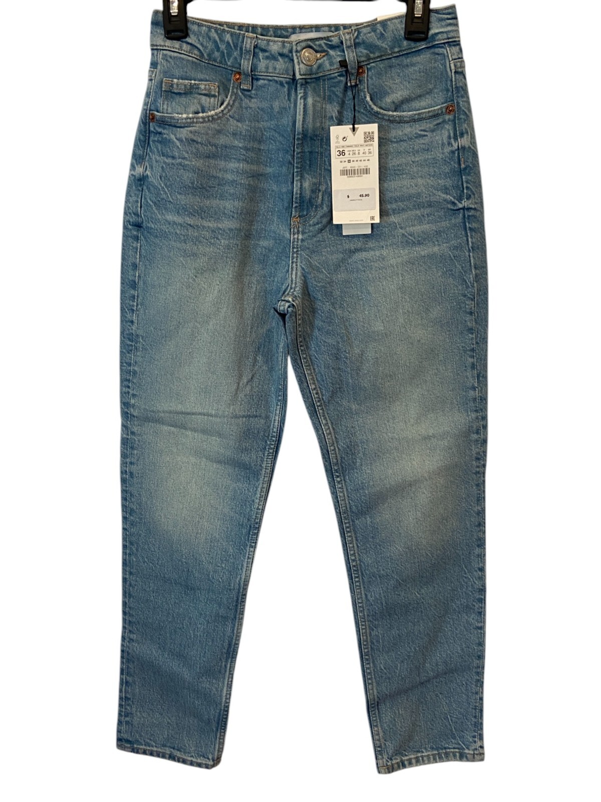 Zara Womens Comfort Mom Jeans EU 36 US 4 Blue Tapered Fit High Rise 6688/231 NWT