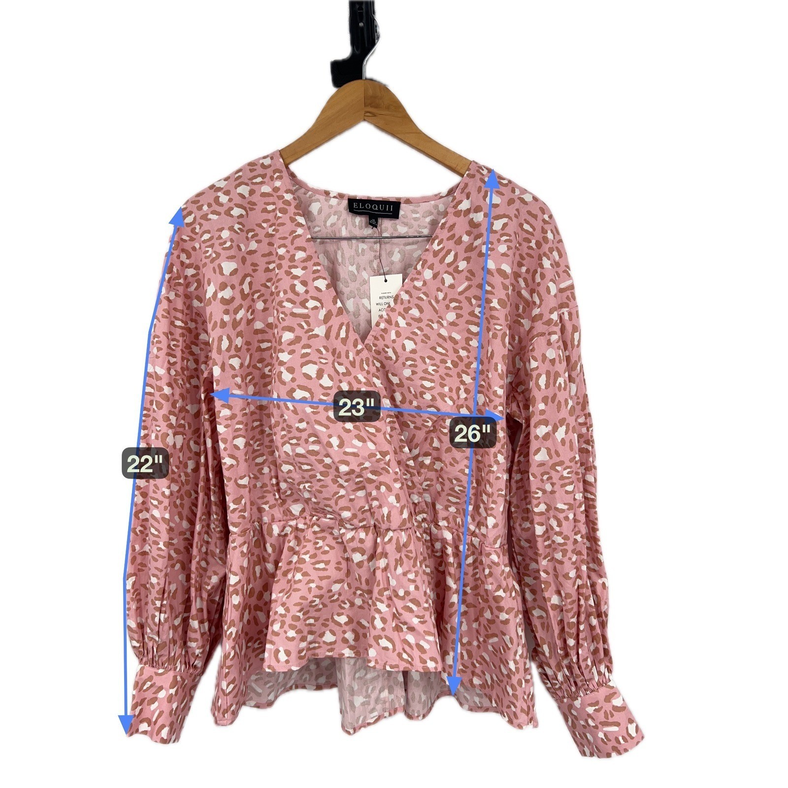 Eloquii Women Peplum Wrap Blouse 14 Pink Leopard Print Long Sleeve Animal Core
