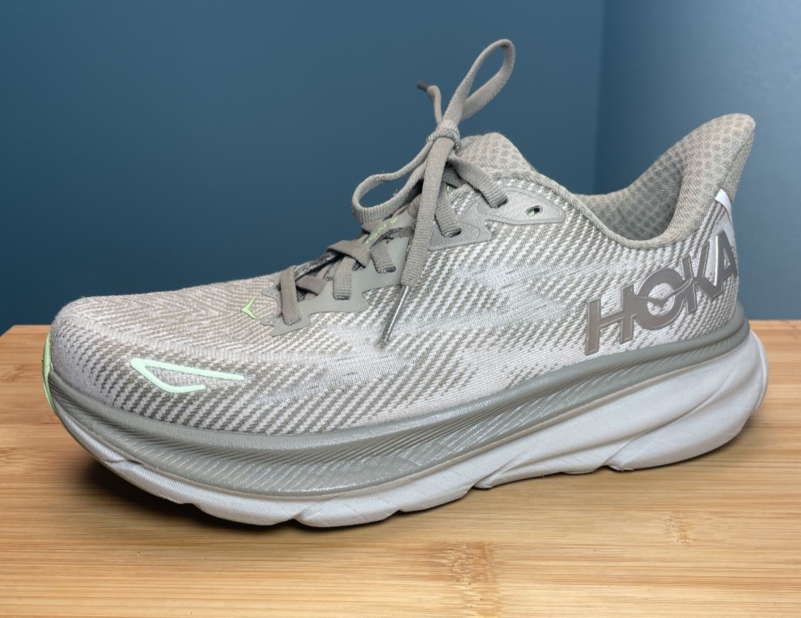 Hoka Clifton 9 Womens Sz 7B Running Walking Shoes Sneakers Gray Mint Green Nice!
