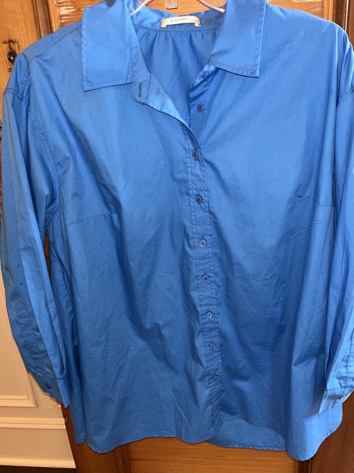 Zapelle Women 2X-22W Blouse Blue Long Top/Sleeve Stretch 97%Cotton/3%Spandex