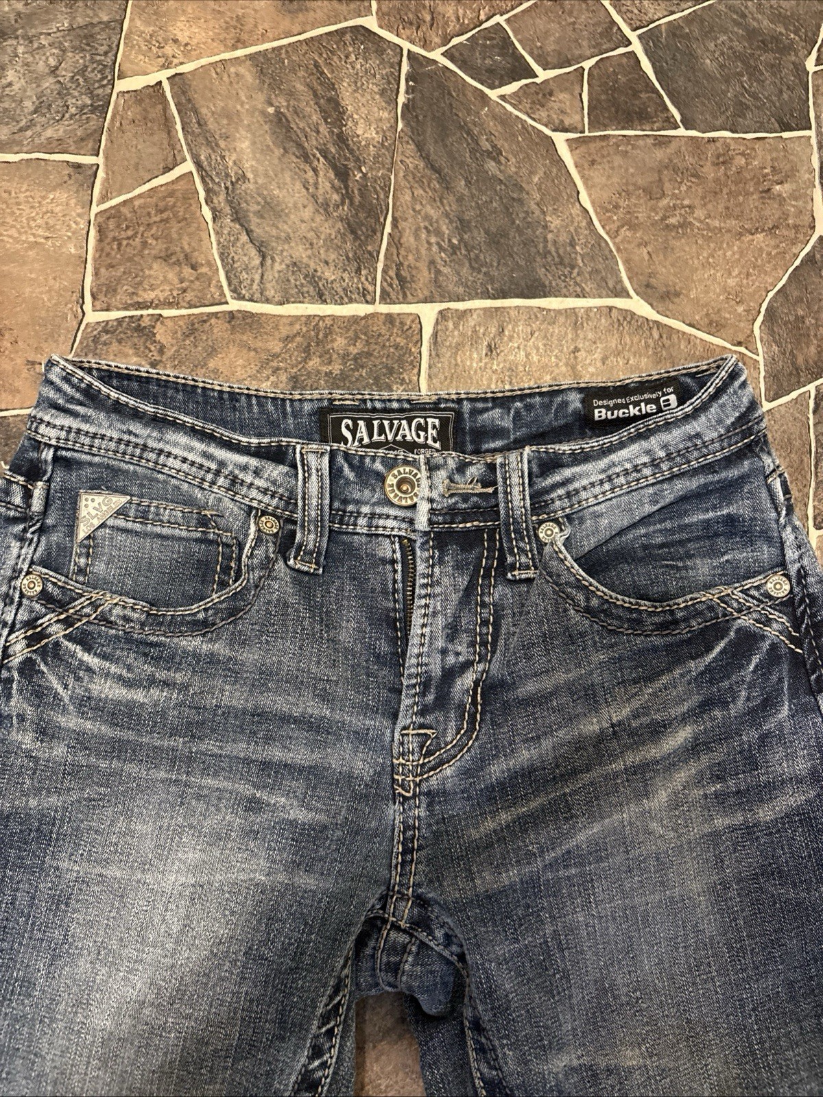 Buckle Salvage Mayhem Boot Jeans Mens 28×30 Medium Wash Distressed Western Y2K