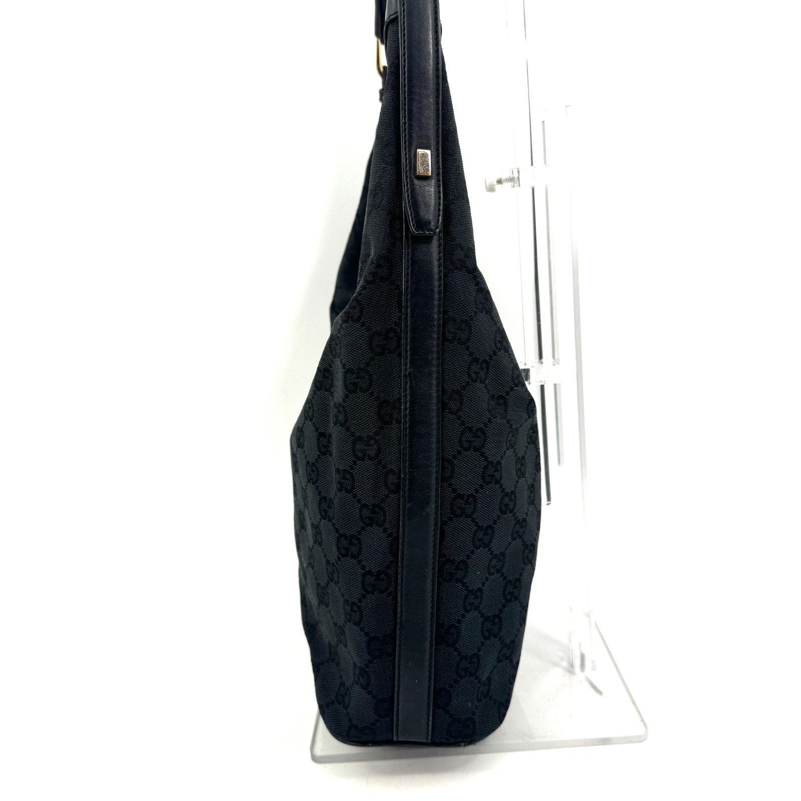 Gucci Hobo Shoulder Bag GG Canvas Black Authentic 504T0455