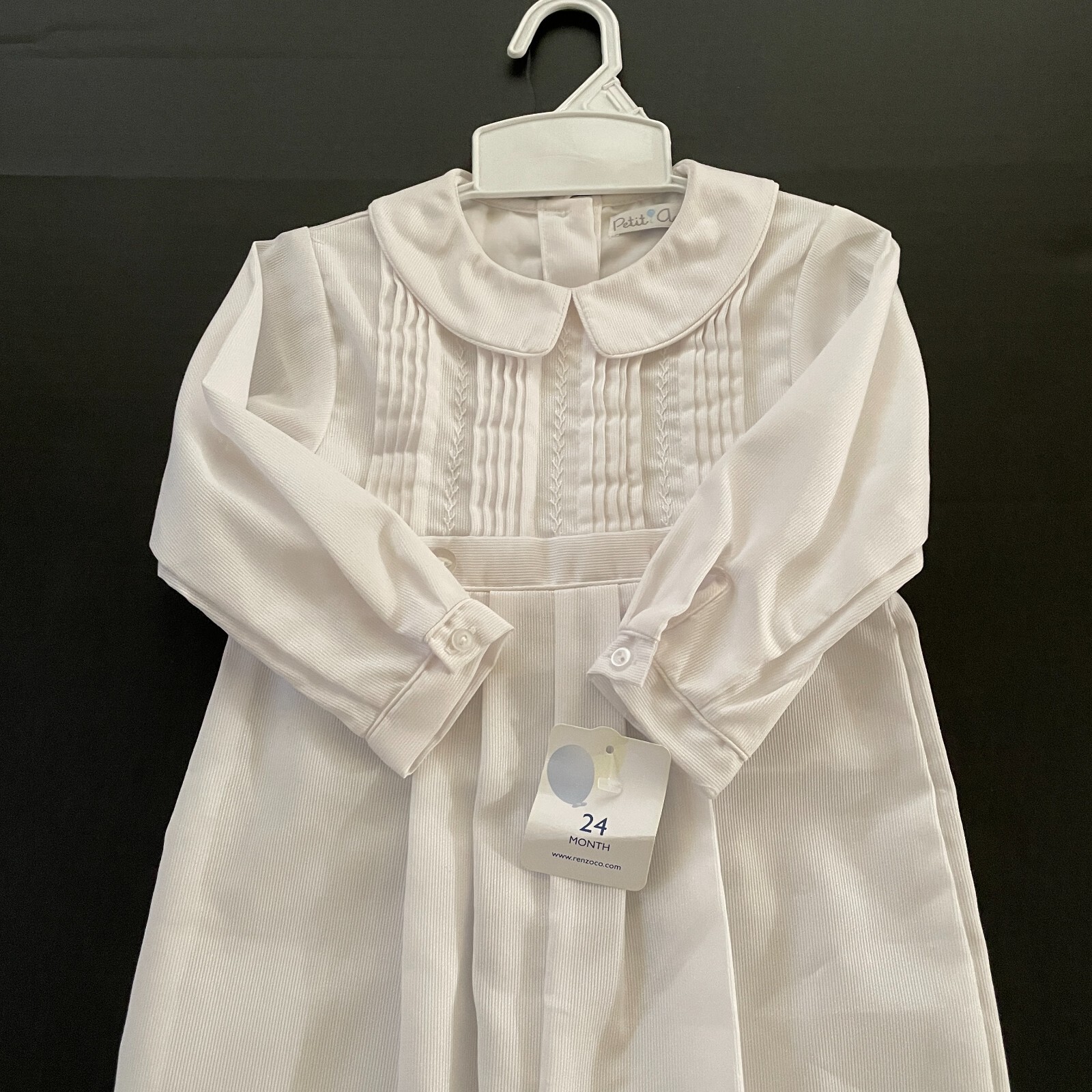 Petit Ami Boys Christening Baptism Outfit 24 Mon White Coverall Bonnet Set Tucks