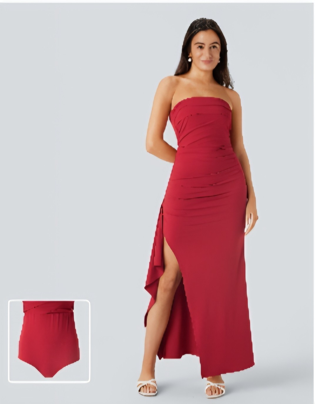 Halara Red Strapless Ruched Maxi Dress Long Stretch Jersey Polyester L
