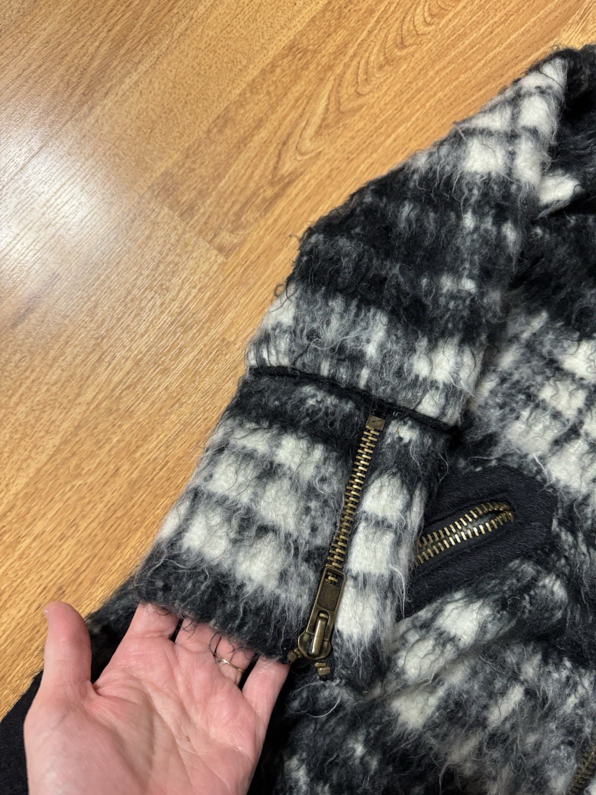 Free People Plaid Sherpa Moto Jacket Coat Size Small FP