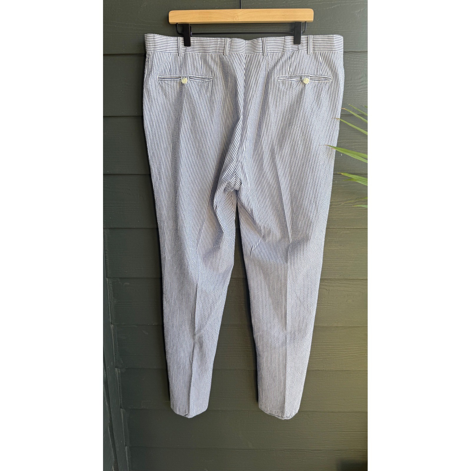 Alan Flusser Seersucker Cotton Dress Pants Blue White Stripe 40×32