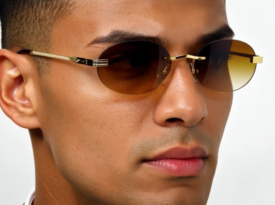Vintage Gold Frame Rimless Luxury Men’s Hip Hop Clear Lens Retro Fashion Glasses
